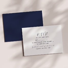 Cartão de RSVP de Casamento Branco e Azul Marinho 