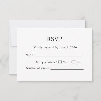 Cartão de RSVP de Casamento Branco Minimal Editáve