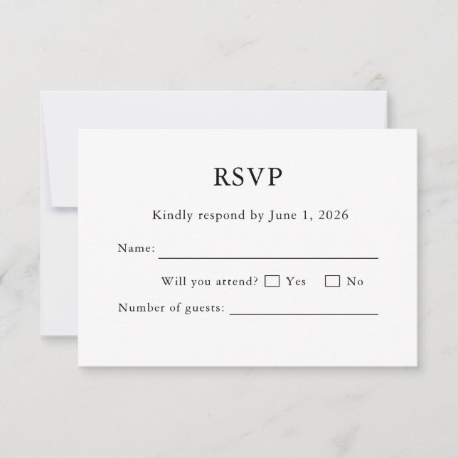 Cartão de RSVP de Casamento Branco Minimal Editáve (Frente)