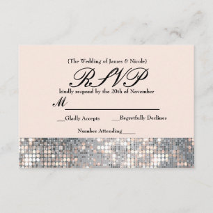 Cartão de RSVP de Casamento Brilho Lantejoulas Gla
