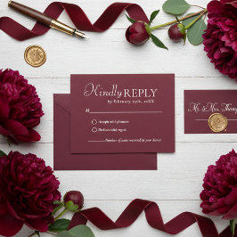 Cartão de RSVP de casamento Burgundy e marfim Eleg