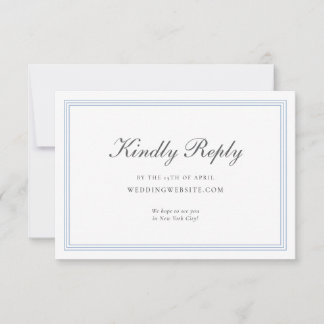 Cartão de RSVP de Casamento Clássico Azul Empoeira