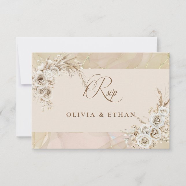 Cartão de RSVP de Casamento com Arco Floral Boho B (Frente)