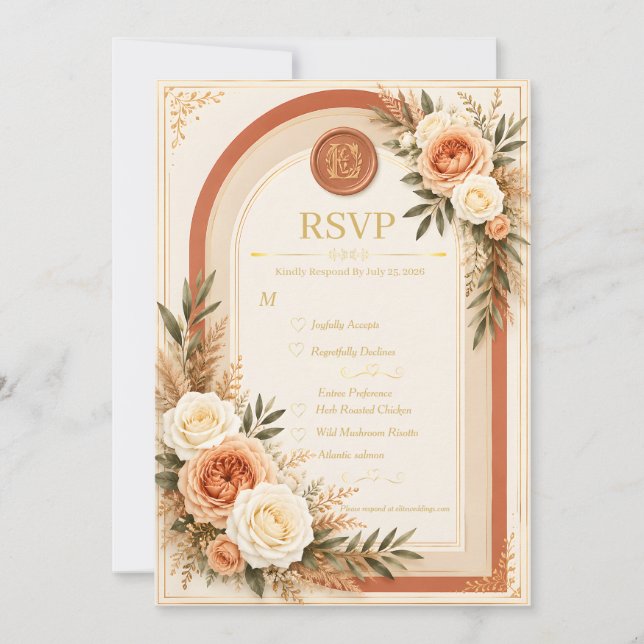 Cartão de RSVP de Casamento com Arco Floral de Ter (Frente)