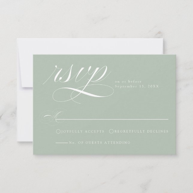 Cartão de RSVP de Casamento com Caligrafia em Verd (Frente)