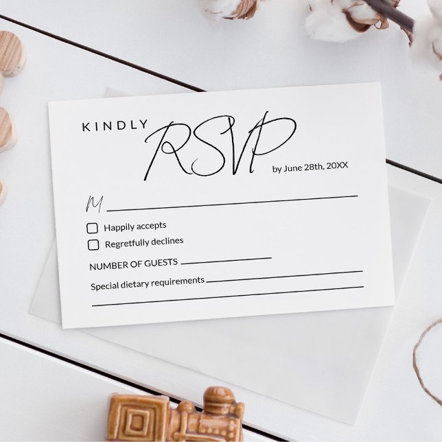 Cartão de RSVP de Casamento com Caligrafia Minimal (Criador carregado)