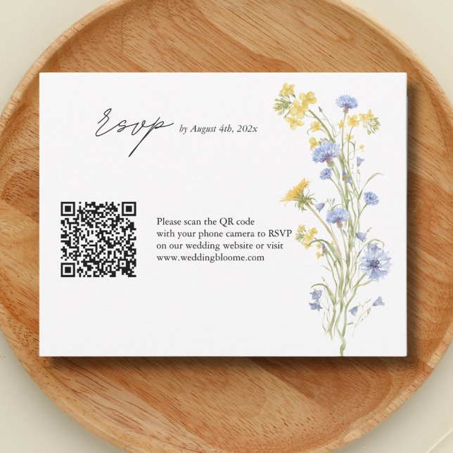 Cartão de RSVP de casamento com código QR de flor  (Criador carregado)