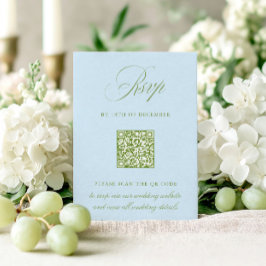 Cartão de RSVP de Casamento com Código QR em Verde