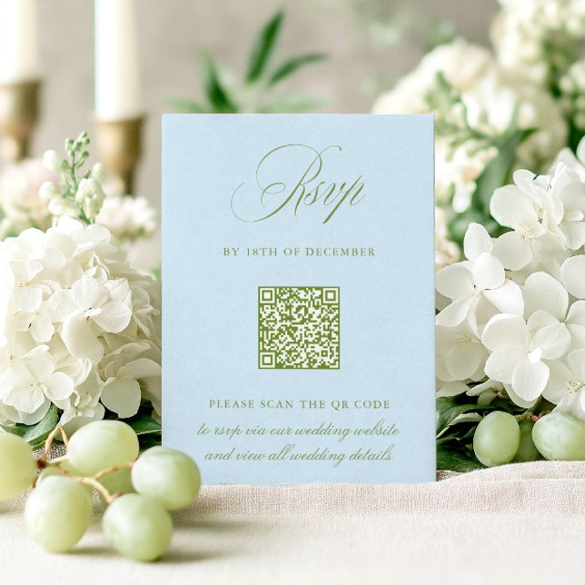 Cartão de RSVP de Casamento com Código QR em Verde (Sage Green & Blue QR Code RSVP Wedding Card)