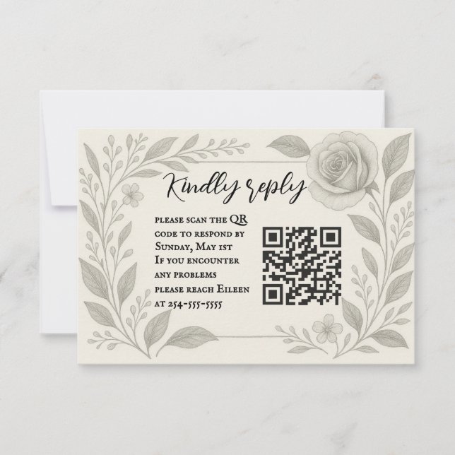 Cartão de RSVP de Casamento com Código QR Floral G (Frente)