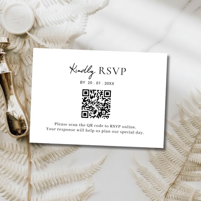 Cartão de RSVP de Casamento com Código QR Minimali (Criador carregado)