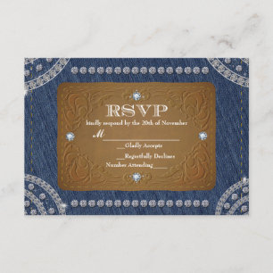 Cartão de RSVP de Casamento com Etiqueta de Jeans 
