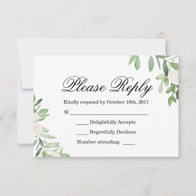 Cartão de RSVP de Casamento com Folhagens (Frente)