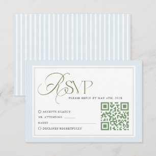 Cartão de RSVP de Casamento com Listras Azuis e Có