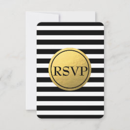 Cartão de RSVP de casamento com listras pretas e b