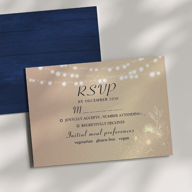 Cartão de RSVP de Casamento com Luzes de Corda Rús (Criador carregado)