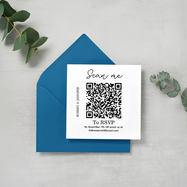 Cartão de RSVP de Casamento com QR Code Elegante,  (Elegant Wedding RSVP Card)