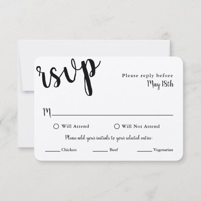 Cartão de RSVP de Casamento com seleções de REFEIÇ (Frente)