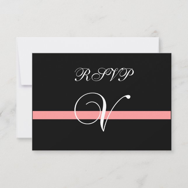 Cartão de RSVP de Casamento Coral Monogram V (Frente)