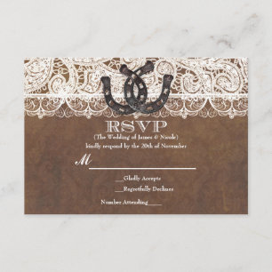 Cartão de RSVP de casamento country Rustic Horsesh