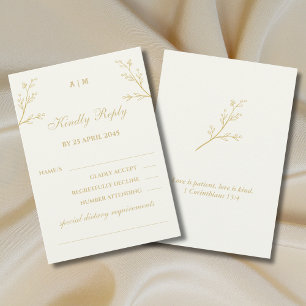Cartão de RSVP de casamento cristão botânico marfi