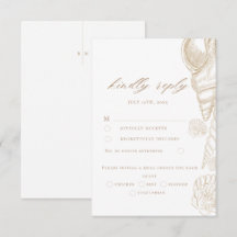 Cartão de RSVP de Casamento de Conchas Douradas e