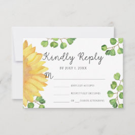 Cartão de RSVP de casamento de girassol aquarela