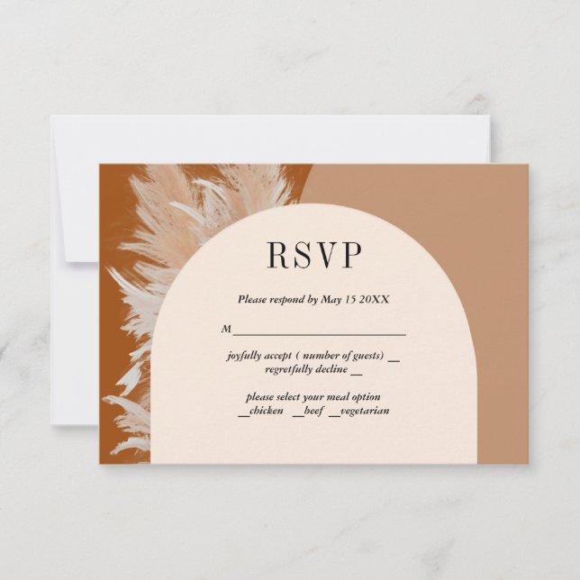 Cartão de RSVP de casamento de grama Pampass e Arc (Frente)