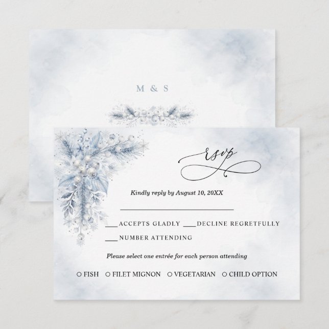 Cartão de RSVP de Casamento de Inverno com Frutas  (Frente/Verso)