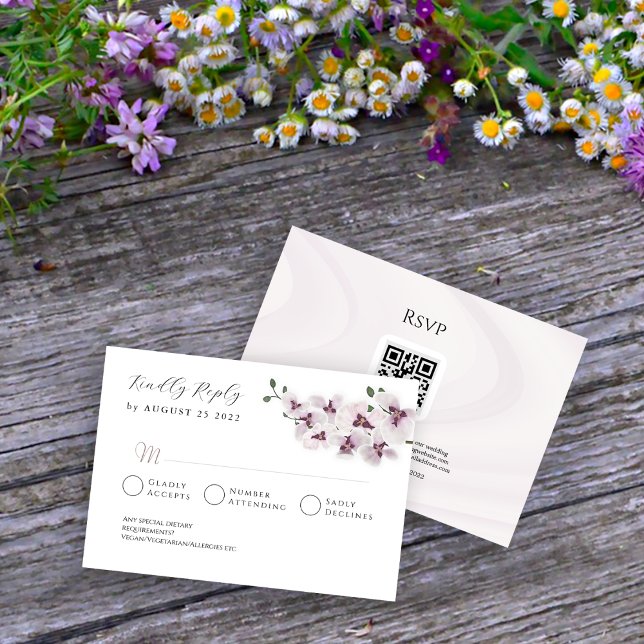 Cartão de RSVP de Casamento de Orquídea Minimalist (Criador carregado)