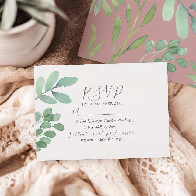 Cartão de RSVP de casamento Dusty Rose Botânico Ve (Criador carregado)