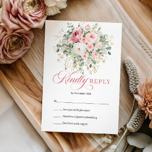Cartão de RSVP de Casamento Elegante Boho Blush Ro