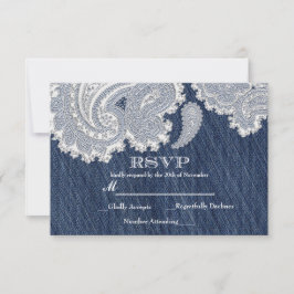 Cartão de RSVP de Casamento Elegante em Jeans e Re