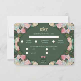 Cartão de RSVP de casamento em aquarela verde Art 