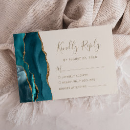 Cartão de RSVP de Casamento em Marfim com Ágata Az