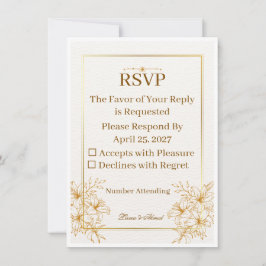 Cartão de RSVP de Casamento em Ouro Branco Elegant