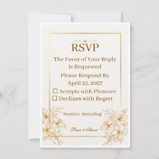 Cartão de RSVP de Casamento em Ouro Branco Elegant