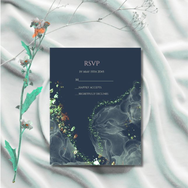 Cartão de RSVP de Casamento Esmeralda Verde   (Criador carregado)