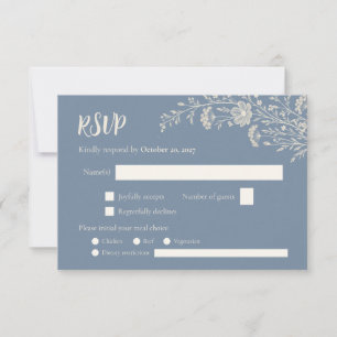 Cartão de RSVP de Casamento Flor Silvestre Azul De