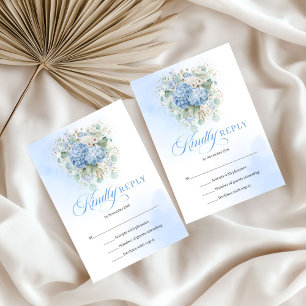 Cartão de RSVP de casamento floral azul elegante d