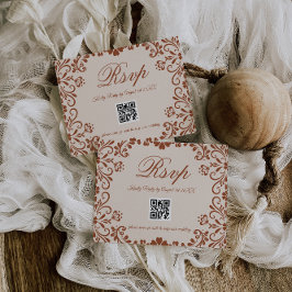 Cartão de RSVP de Casamento Floral Bege QR