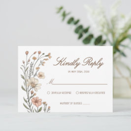 Cartão de RSVP de Casamento Floral Boho Elegante
