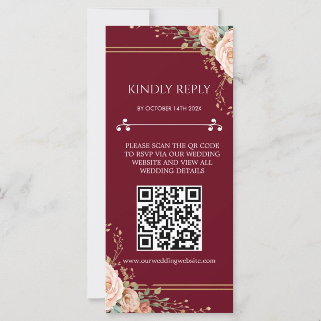 Cartão de RSVP de Casamento Floral com Código QR (Frente)