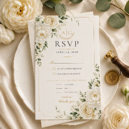 Cartão de RSVP de casamento floral de marfim atemp