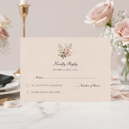 Cartão de RSVP de casamento floral dourado rosa el