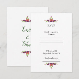 Cartão de RSVP de Casamento Floral Folclórico Pers