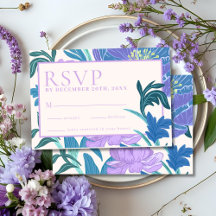Cartão de RSVP de casamento floral Lilás Roxo Past