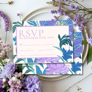 Cartão de RSVP de casamento floral Lilás Roxo Past