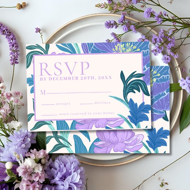 Cartão de RSVP de casamento floral Lilás Roxo Past (Criador carregado)