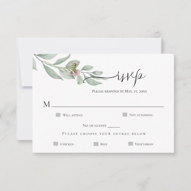 Cartão de RSVP de casamento floral moderno chique (Frente)